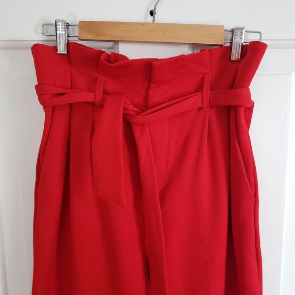 Red paperbag straight leg pants - Picture 6 of 6
